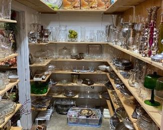 Room full of serving pieces