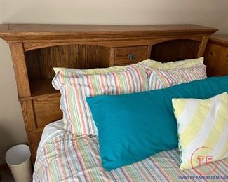 Queen Size Bed with Wood Cabinet Headboard