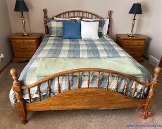 Queen Size Bed with Wood Headboard and Wood Footboard