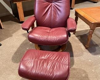 J.E. EKORNES A/S NORWAY Stressless Chair with Ottoman - Maroon  Leather
