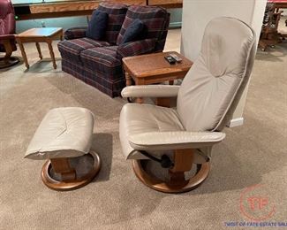 J.E. EKORNES A/S NORWAY Stressless Chair with Ottoman - Maroon  Leather