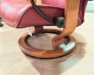 J.E. EKORNES A/S NORWAY Stressless Chair with Ottoman - Maroon  Leather