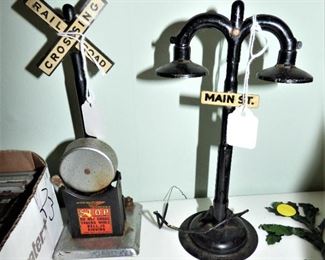 Vintage Railroad Crossing Sign, Main St. street light