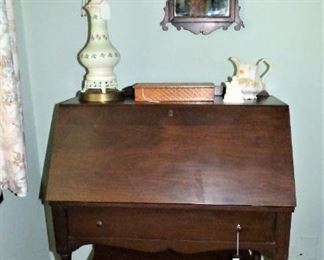 Walnut drop front Desk, Bench (See Next Picture)