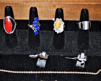 Sterling rings, 14K gold bracelet, 10K gold rings