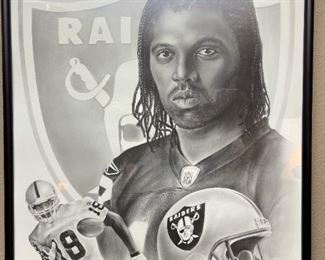 Signed NOA CHAIKIN Raiders Randy Moss Football Print