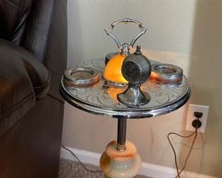 Art Deco Cigar Stand with Light Up Slag Glass and Working Electric Lighter