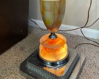 Art Deco Cigar Stand with Light Up Slag Glass and Working Electric Lighter