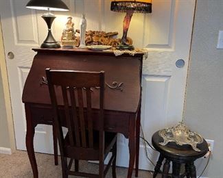 Antique Secretary Desk and Antique Piano Stool