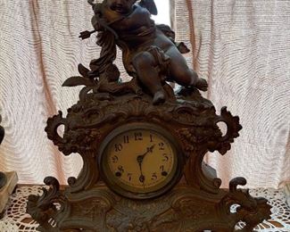 Antique Pot Metal Cherub Clock