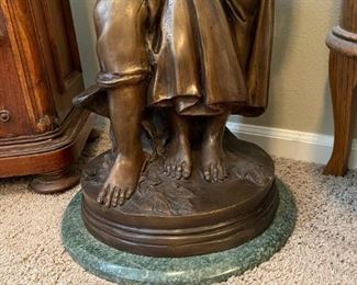 Man and Woman Bronze Statue Signed "L WEE" on Marble Base