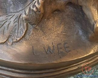 Man and Woman Bronze Statue Signed "L WEE" on Marble Base
