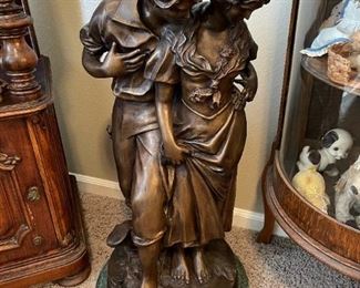Man and Woman Bronze Statue Signed "L WEE" on Marble Base