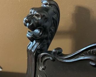 Gothic Revival Parlor Set with Carved Lion Heads - Bench and Rocker 