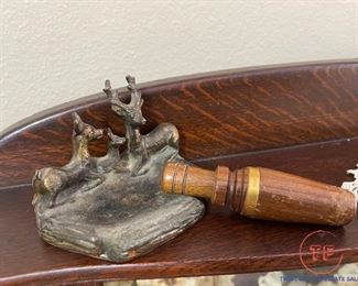 Antique Metal Deer Ashtray with JC Higgins Duck Call