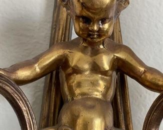 Rococo Style Brass Cherub Candelabra Sconces - PAIR