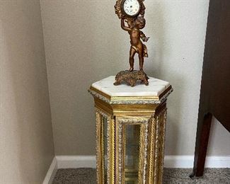 French Provincial Marble Topped Pedestal Display Cabinet