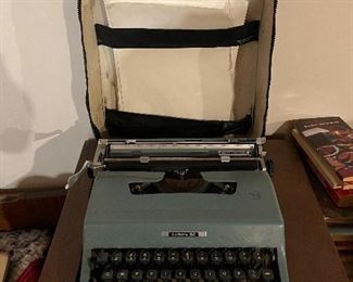 1960’s Baby Blue Olivetti Underwood Lettera 32 Portable Typewriter with Original Case