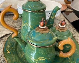 MACKENZIE-CHILD GREEN SWIRL 4 PC TEASET