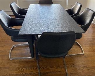 MODERN STONE TOP PEDESTAL TABLE! MADE IN GERMANY! SIMPLE AND ELEGANT. RETAIL WAS $4500! OUR PRICE IS A FRACTION!