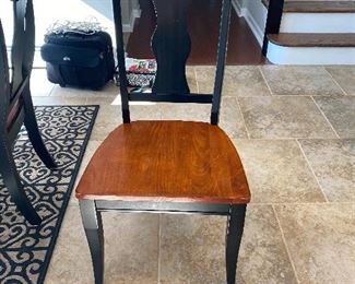 BLACK WITH NATURAL TOP!                                      REFRACTORY(HIDDEN LEAVES) FARM TABLE WITH 6 CHAIRS.