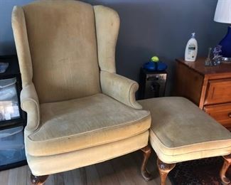 Velvet Wing chair & ottoman