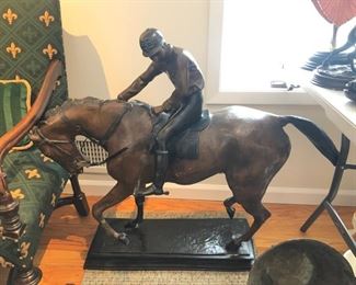 Bronze horse & jockey for yard or home 