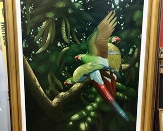 Tropical parrots oil painting