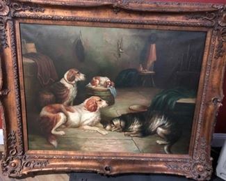 Resting dogs oil painting