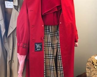 Red Burberry raincoat