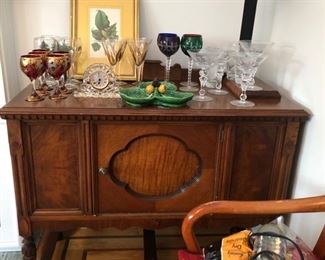 Antique sideboard & glassware 