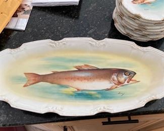 Limoges Fish set - Platter with 10 plates