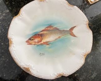Limoges Fish set - Platter with 10 plates