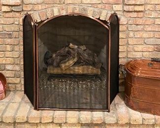 fireplace screen & copper shovel - copper boiler is not part of sale