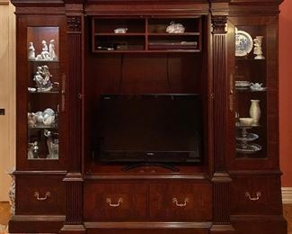 Councill Carnegie Hill Collection mahogany entertainment center with lighted side display shelves (97.5W x 27.25D x 82.75H) Gorgeous!