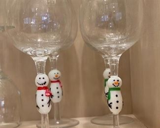 snowman stem wine glasses