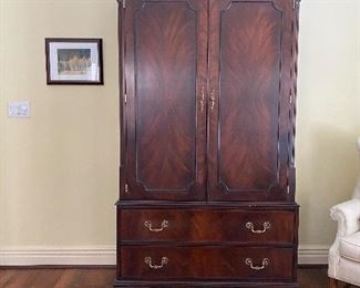 Henkel Harris mahogany armoire - gentleman's chest 
(45.5W x 24.5D x 80H)