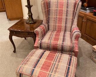 plaid chair & ottoman