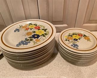 Stone Village “Tropicana” dish set 10 dinner
9 salad
8 cereal
2 serving bowls 1 serving plate