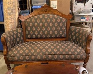 Antique victorian reupholstered settee (56.5W x22.5 x 18H to seat)