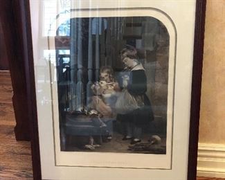 vintage children & rabbits English engraving