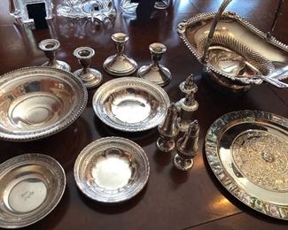 sterling silver bowls, candle holders, salt & peppers