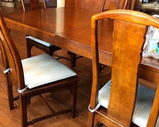 Baker dining table with Henredon Asian design solid wood dining chairs w/ cane seats