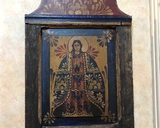 Vintage painted wood Virgin Mary