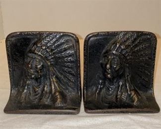 Vintage cast-iron Indian chief bookends