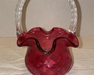 Fenton Cranberry glass basket