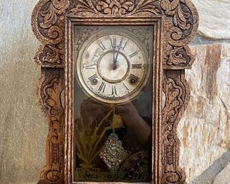 Antique pressed back Oak mantle clock