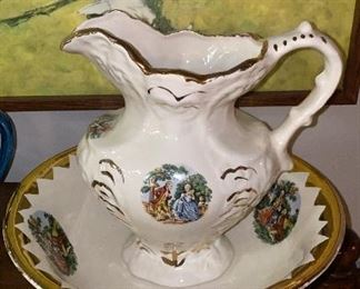 1868 image George and Martha Washington Antique Pitcher and Bowl wash basin set