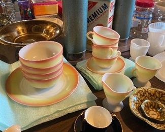 vintage Hazel Atlas Sunrise plates, bowls, cups & saucers