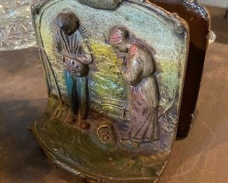 Antique Cast Iron book ends farmer & farmers wife